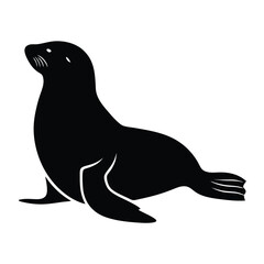 Seal Silhouette on White Background: A striking silhouette of a sleek seal, capturing the graceful lines and smooth contours of the marine mammal in an elegant monochrome rendering.