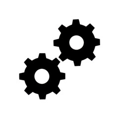 Configuration, gear icon on transparent background Two interlocking gears symbolizing teamwork.