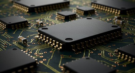 Close-up of Microchips on Circuit Board