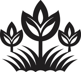 Modern floral vector icon with abstract black plant shapes and symmetrical botanical design style