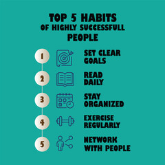 Top habits infographic design showing daily routines and self improvement tips with modern icons