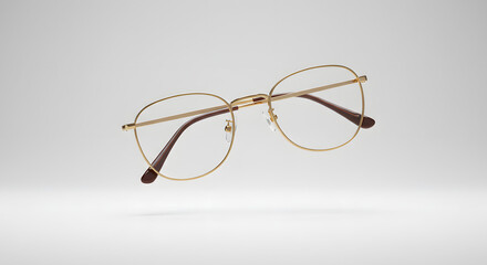 Minimal gold-rimmed metal eyeglasses with studio lighting reflections on lens v1