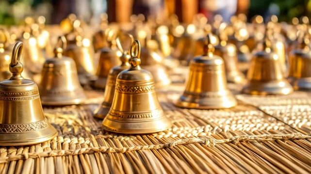 Golden Bells On Woven Mat Display
