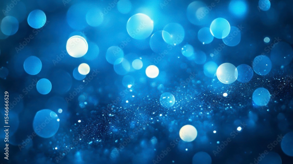 Poster abstract blue bokeh background with bright lights and sparkles.