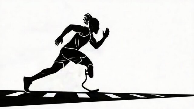 Athlete Running with Prosthetic Leg on Black and White Background