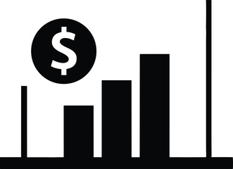 A business graph with arrow design silhouette vector, Black Silhouette Profit Chart Icon Vector Design