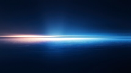 Abstract blue and orange light streak over dark horizon.