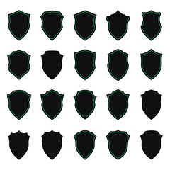 Collection of 20 Blank Black and Green Shields Vector EPS Design Elements
