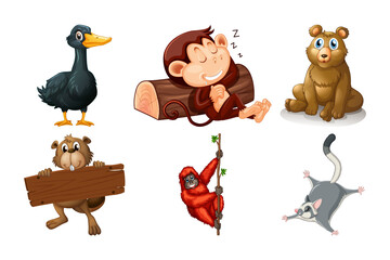 Naklejka premium Adorable illustrated cartoon animals of the forest depicted in a fun and playful design