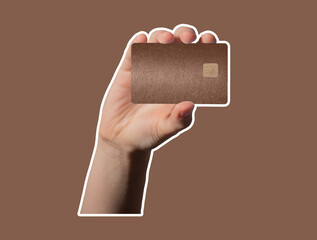 Card and payment. Female cardholder holding plastic bankcard in hand, ready to pay or transfer,