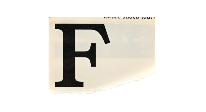 Letter F Cutouts: Photographed Ripped Magazine & Newspaper Typography for Authentic Stop Motion | High Definition | PNG image with transparent background