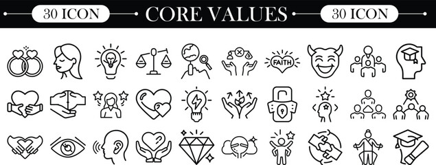 Core Values line art icons on white background