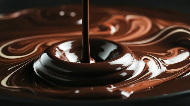 Luxurious dark chocolate flowing and swirling in artistic motion for culinary creativity
