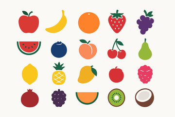 Colorful and Minimalist Fruit Assortment A Vibrant Collection of Healthy and Delicious Fruits in a Clean and Modern Flat Design Perfect for Nutrition and Wellness