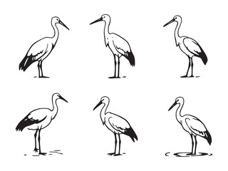 Stork Thin Outline Animal Art