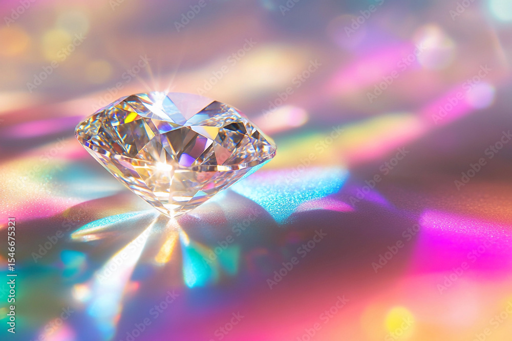Aufkleber Sparkling diamond reflects vibrant colorful patterns Generative AI