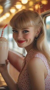 Classic era: retro youth, rockabilly spirit, pinup allure, Hollywood fashion, neon brightness, jukebox sound, diner scene, vintage chic, 50s elegance, stylish appeal, timeless romance.