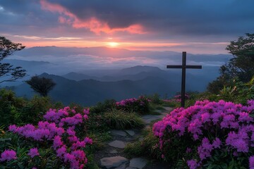 Traditional wooden cross mountaintop