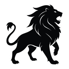 Roaring Lion Silhouette Vector with Detailed Mane and Minimalist Black Design.