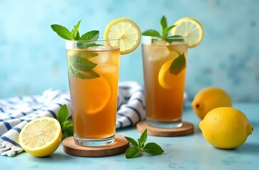 Fototapeta premium lemonade with lemon and mint
