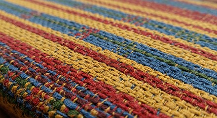 Close-up of Multicolored Woven Textile with Diagonal Stripes