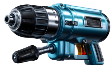 High-power pneumatic impact wrench, shown from side view with metal grip detail and air hose connector, ideal for mechanic themes, transparent to transparent background