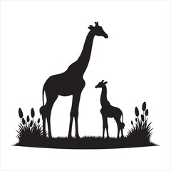 Fototapeta premium Silhouette vector of a giraffe standing on a white background