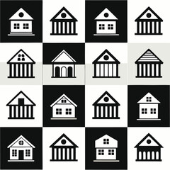Minimalist House Icons Set - Black and White Home Symbols