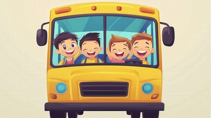 Happy kids riding the school bus