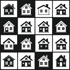 Minimalist House Icons Set - Black and White Home Symbols