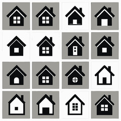 Minimalist House Icons Set - Black and White Home Symbols