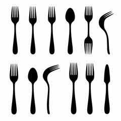 Cutlery set of forks, spoons, and knife