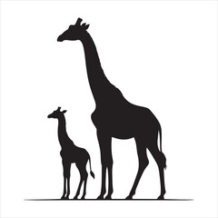 Fototapeta premium Silhouette vector of a giraffe standing on a white background