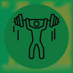 Obraz premium Minimalist illustration of a person lifting a barbell overhead, outlined in black on a green circle—ideal for weightlifting, strength, or fitness design themes.