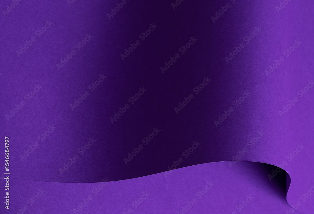 Poster designer paper in bright and dark violet purple tones with wavy folds and curved shapes. matte