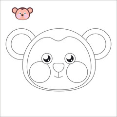Coloring. Cute outlined faces of jungle and forest animals coloring vector illustrations.