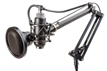 Professional studio condenser microphone isolated on transparent background