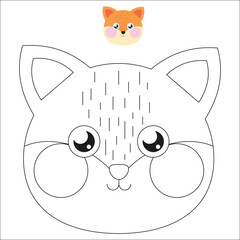 Coloring. Cute outlined faces of jungle and forest animals coloring vector illustrations.