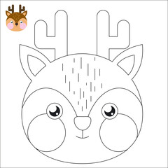 Coloring. Cute outlined faces of jungle and forest animals coloring vector illustrations.