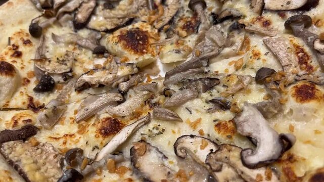 close up of a pizza mushroom