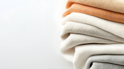 Colorful Stack of Sweaters on White Surface