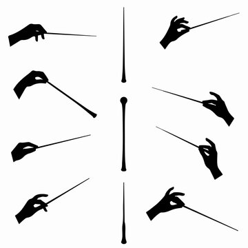 Conducting hands baton silhouette orchestra musical style