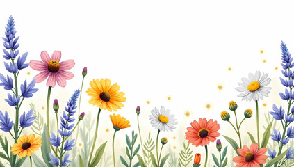Obraz premium Watercolor Wildflowers Vector Illustration