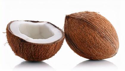two coconut half isolated on white background