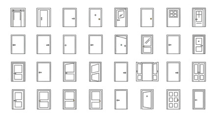 Collection of Door Designs Line Drawings for Architects and Designers