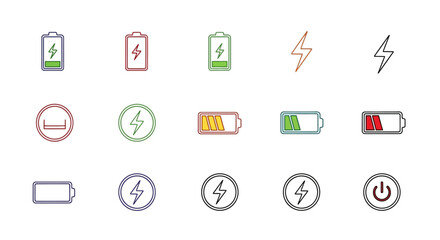 Battery Power Icons  A Collection of Charging and Energy Symbols