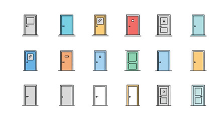 Collection of Colorful Door Icons Vector Graphics for Design Projects