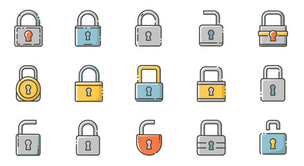 Collection of Colorful Padlock Icons Open and Closed