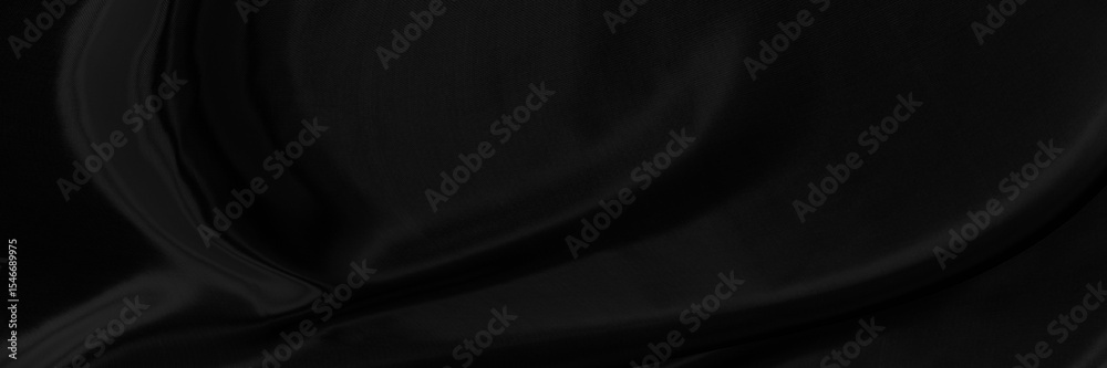 Poster Black gray satin dark fabric texture luxurious shiny that is abstract silk cloth panorama background with patterns soft waves blur beautiful.