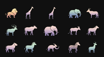 African Safari Animals Pastel Line Art Illustrations